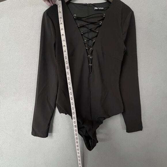 New ZARA Eyelet Lace-up Black Bodysuit Long Sleeve Medium Stretchy - Picture 12 of 14